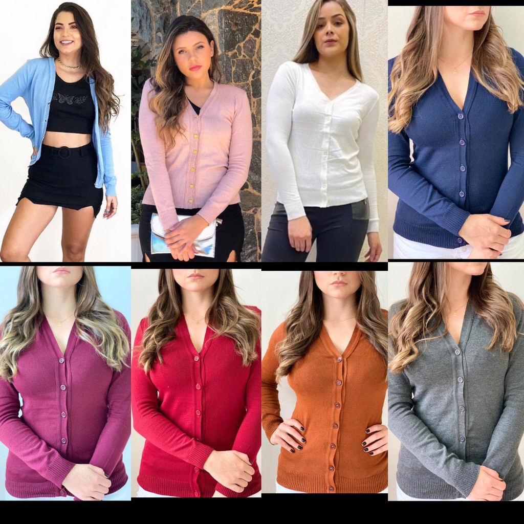 Kit 5 （cors variados）Casaco Cardigan  Blusa De Frio Feminina de Tricô Tamanho Médio m Atacado