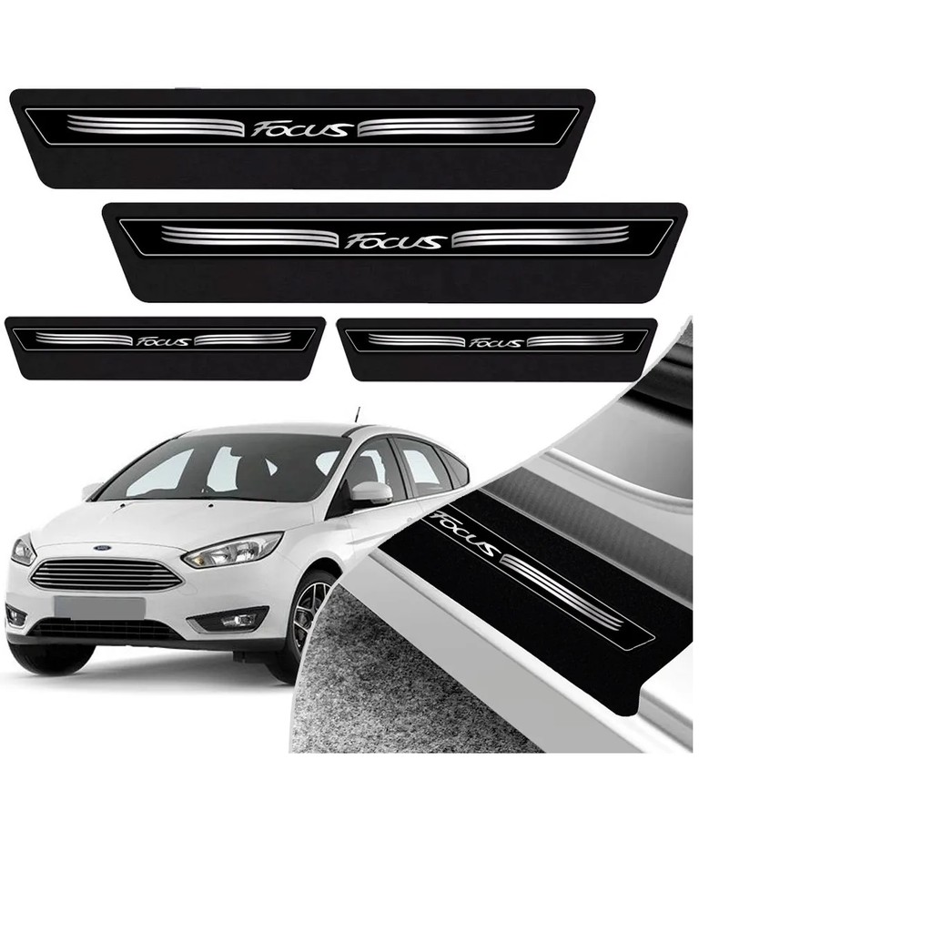 Kit 8 Peças Soleira Adesivo Porta Ford Focus 2009 A 2019 - Preto