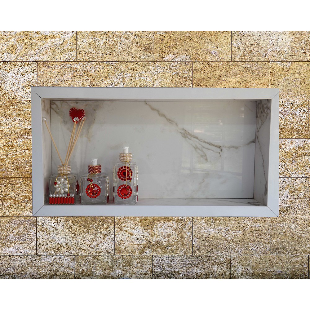 Nicho Porcelanato banheiro box porta shampoo borda de alumínio BRANCA