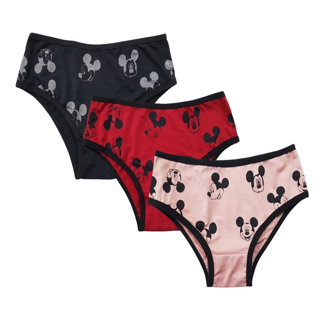 Kit 3 Calcinhas Tanga Infantil Mickey Estampadas Calçolinha Menina Forro 100% Algodão Confortável