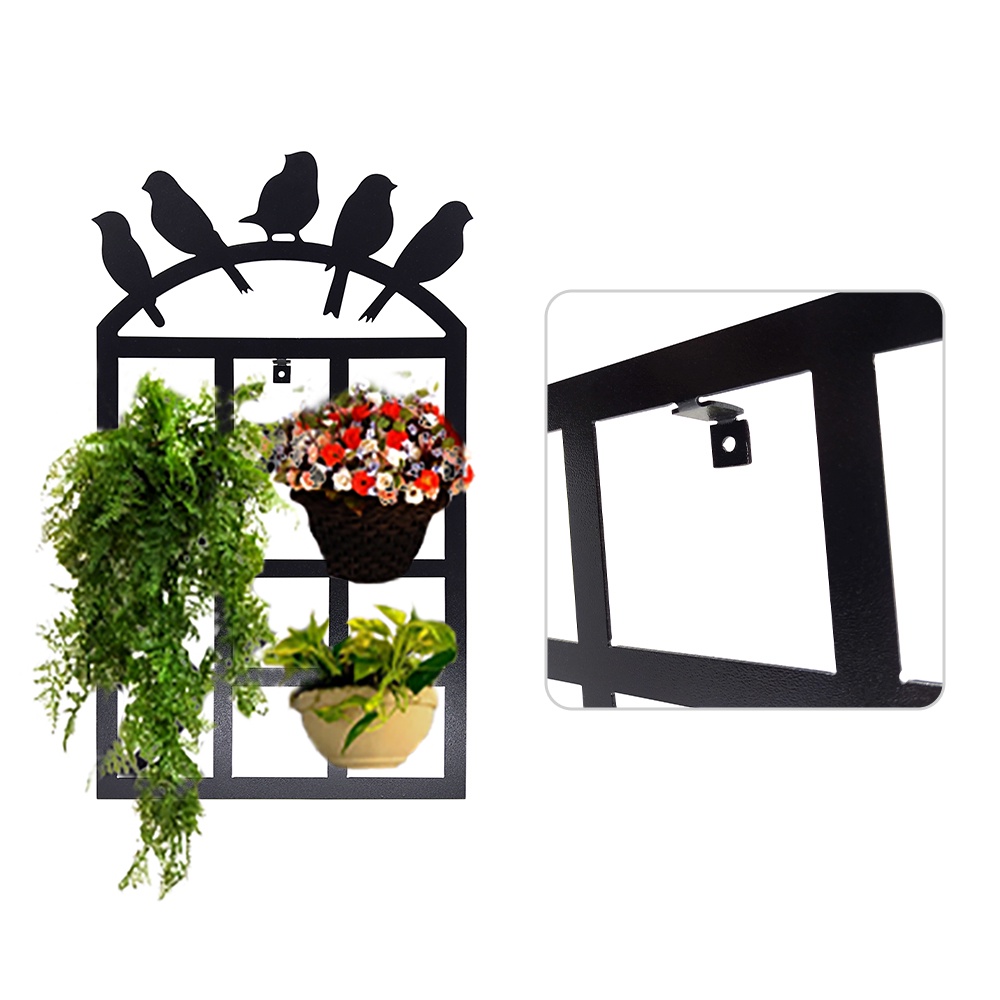 Suporte para Vasos Treliça Horizontal Vasos Plantas Decoração 40x70cm Pássaros Preto