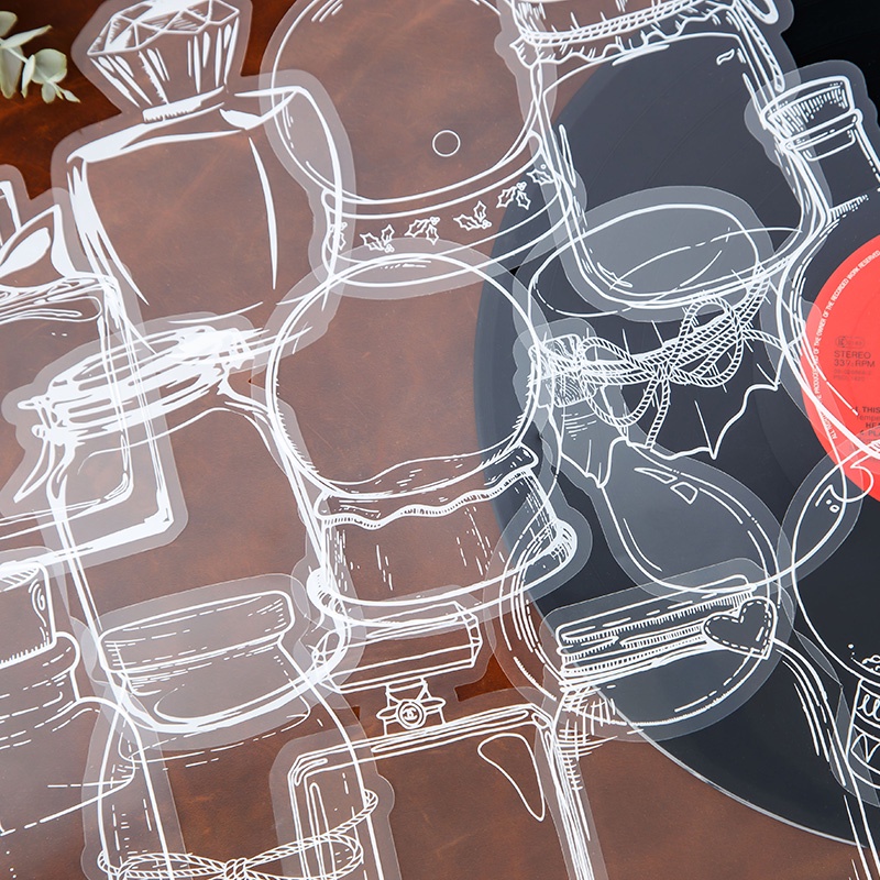 20 Pcs Adesivos Decorativos Retro Transparente Série Garrafas PET À Prova D'água