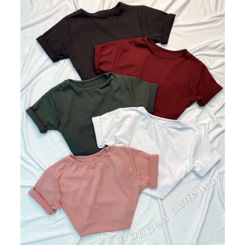 Cropped canelado camisetinha basico blogueira sem gola
