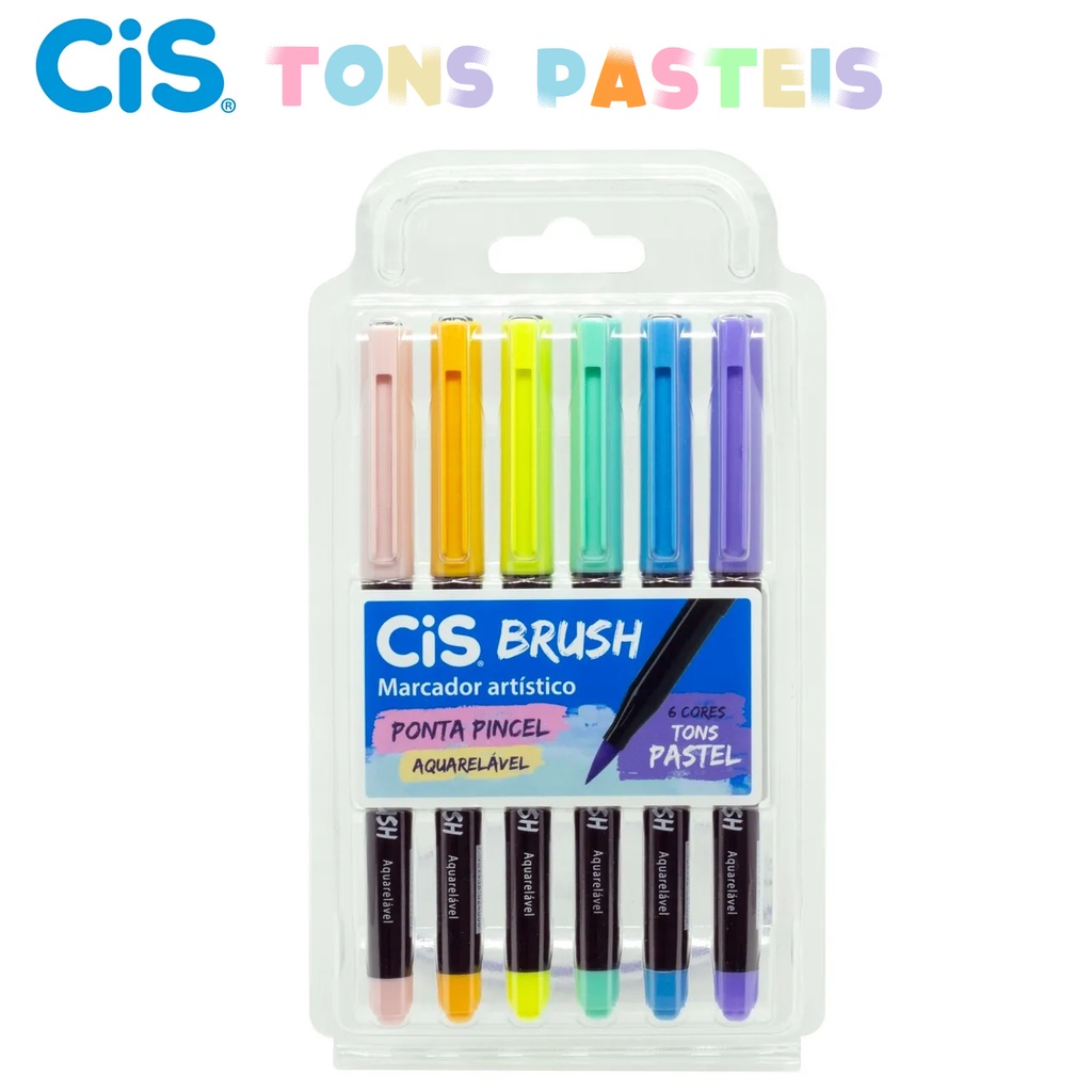 Cis Brush Aquarelavel Cores Tons Pastel - 6 Cores