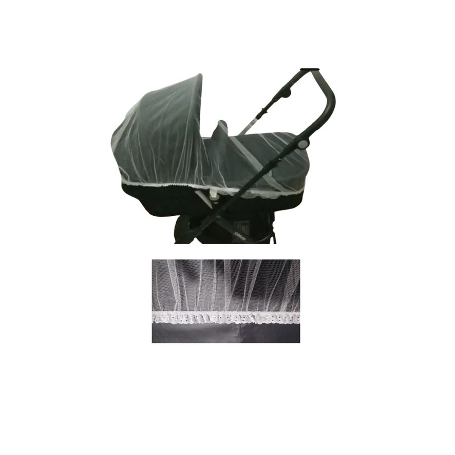 Mosquiteiro Tela para Carrinho de Bebe e Capa de bebe conforto com elastico e renda