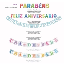 faixa festa parabéns feliz aniversário chá de bebê chá de fraldas