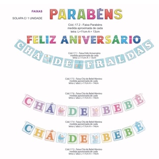 faixa festa parabéns feliz aniversário chá de bebê chá de fraldas em Oferta na Shopee