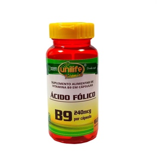 Vitamina B9 Ácido Fólico 500mg Unilife 60 Cáps