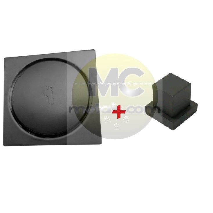Ralo Click Preto ou Ralo Inteligente 10 x 10 com Kit Acabamento Quadrado Preto 38mm