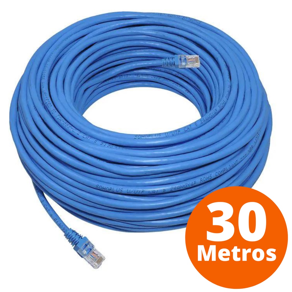Cabo De Rede Rj45 Montado 30 Metros P/ Internet Cat 5 Lan Azul ...