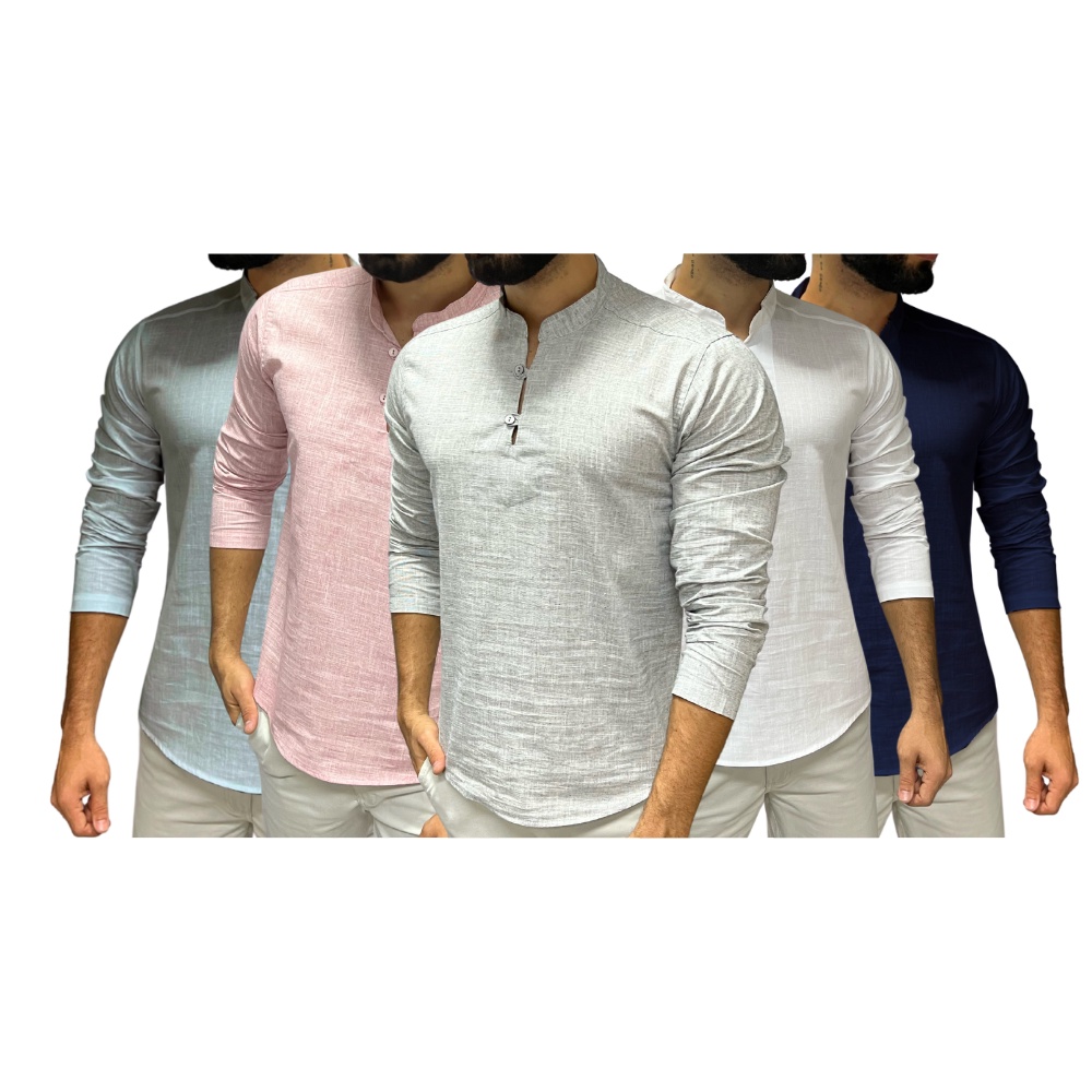 Kit 5 Bata Masculina Slim Fit Bata Manga Longa Para Revéillon Bata Para Casamento Camisa Social Estilo Bata