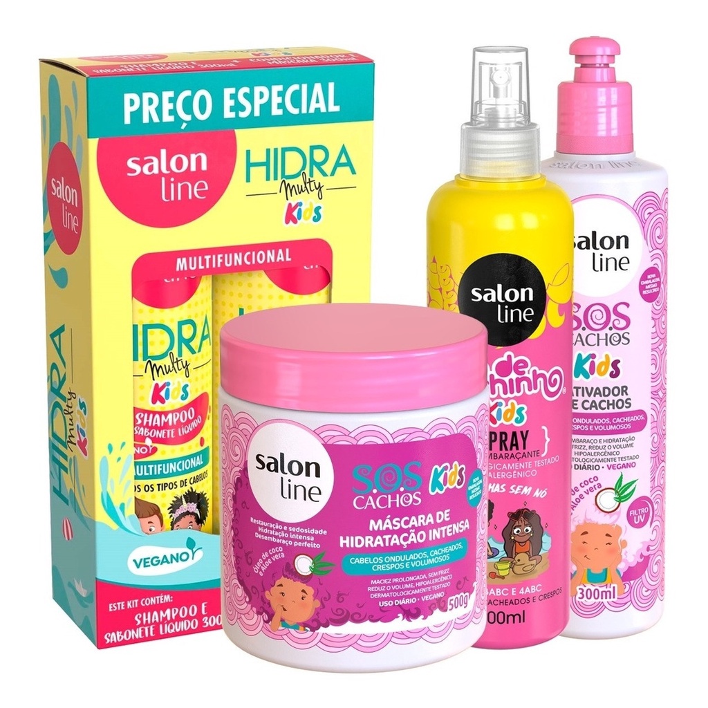 Kit 05un Salon Line Infantil Cachos Sos Kids Spray Hidra Kids Shopee Brasil