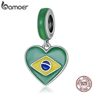 Bamoer Prata 925 Coração Em Forma Brasileira Bandeira Charme Presentes Da Moda Para Pulseira Diy Acessórios SCC2084
