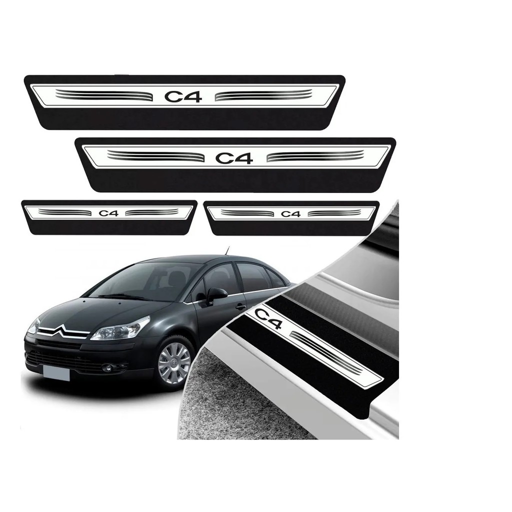 Kit 8 Peças Soleira Adesivo Porta Citroen C4 Pallas 2008 2009 2010 2011 2012 2013 C4 Picasso 2010 2011 2012 2013 - Preto Imperdível !!!! !!! Aproveite!