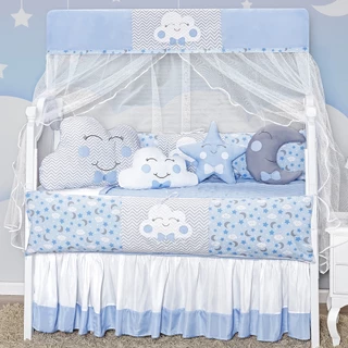 Kit Berço Nuvem Lua Azul Formato Chuva de Amor 12 Peças Completo Menino Masculino