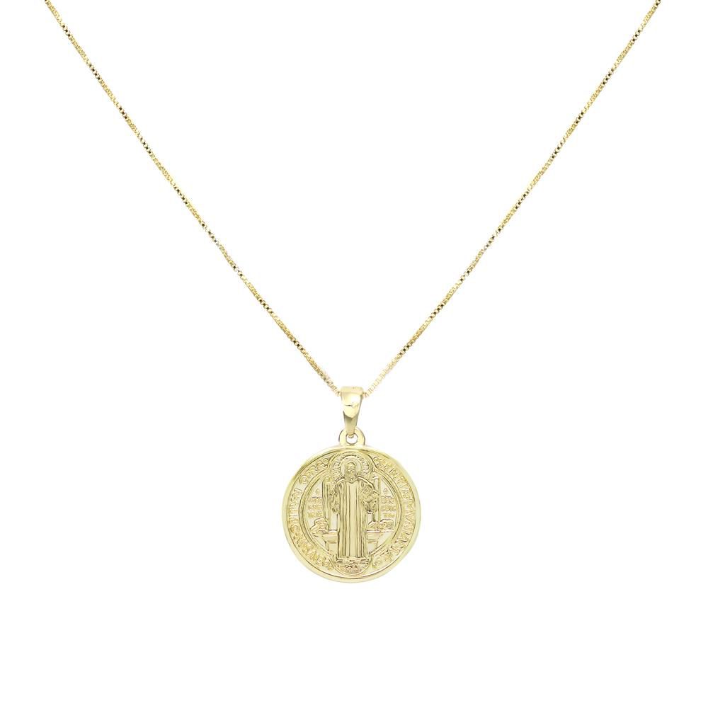 Colar Semijoia Cordão de Ouro Banhado Corrente Não é Bijuteria Colares Femininos Gargantilha Garantia Colar Medalha de São Bento