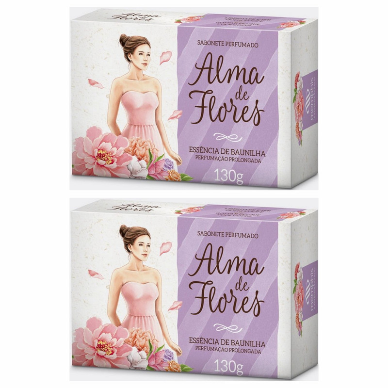 Kit 2 Sabonete Perfumado Alma De Flores Em Barra Baunilha 130g