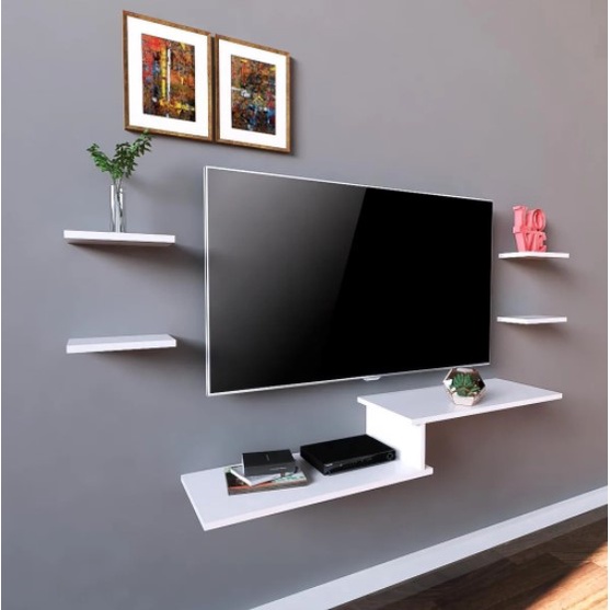 Rack Suspenso Para Quartos e salas com 4 Prateleiras Para Tv de 32 42 50 e 60 Polegadas