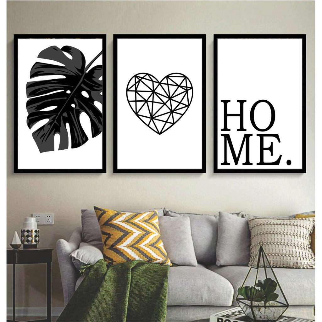 Kit 3 Quadros Folhagem Preto e Branco Frases Home Decoração Para Sala ...