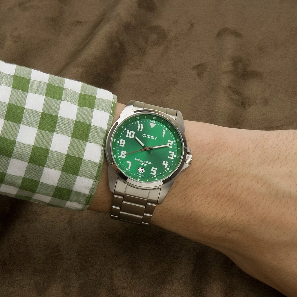 Relogio Masculino Orient Prata Fundo Verde MBSS1154A E2SX Original