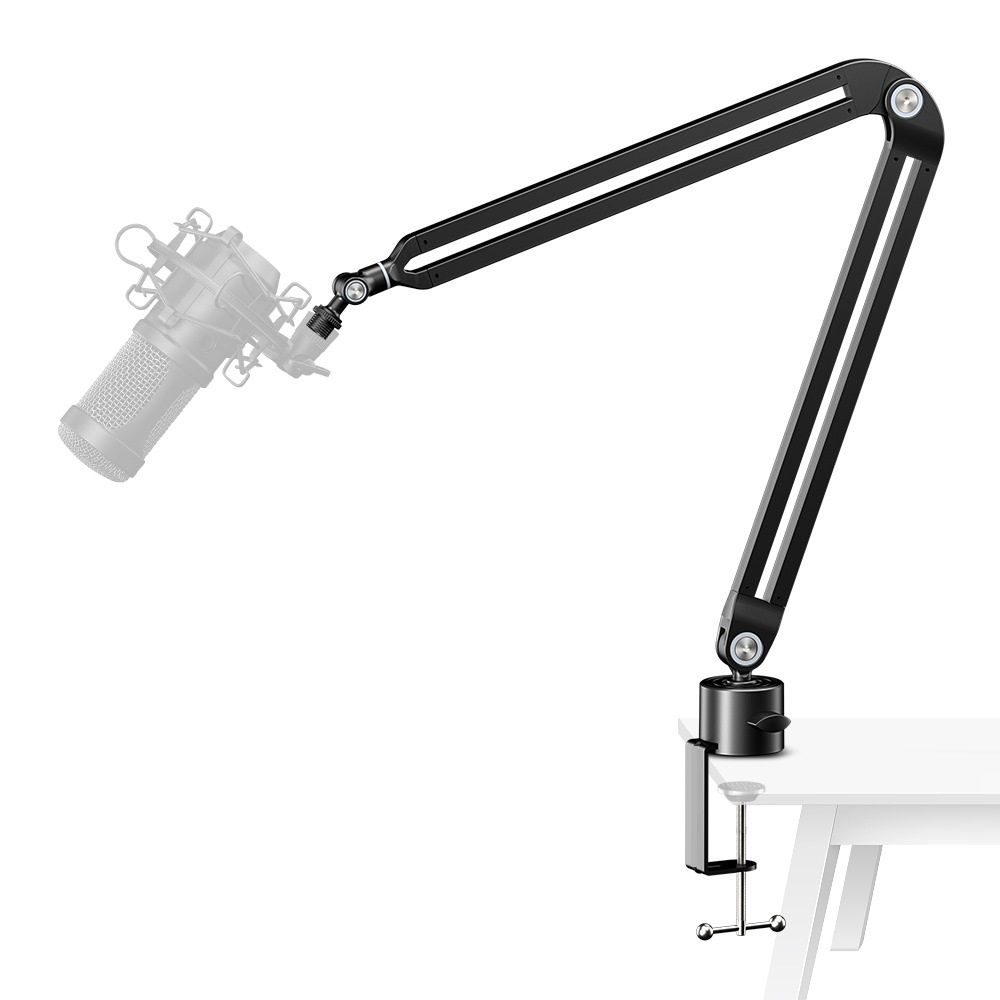 Suporte Pedestal Braco Articulado Flexivel Wave Mic Arm Low Profile, Boom Arm p/ Microfone Condensador SM7B,MV7,P120,P220,Podmic,Procaster,Yeti,Nano,Seiren,HyperX, Aluminio,45x45 cm, Preto