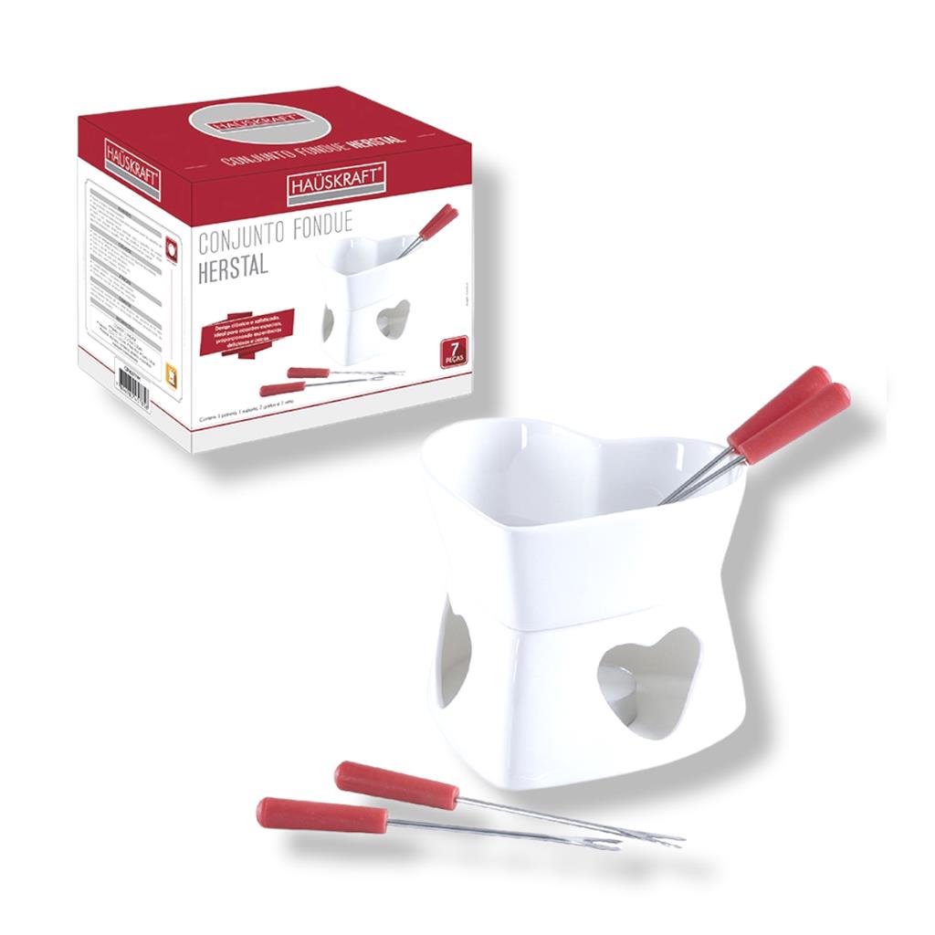 Conjunto De Fondue Em Ceramica Coracao Herstal Branco 7 Pcs
