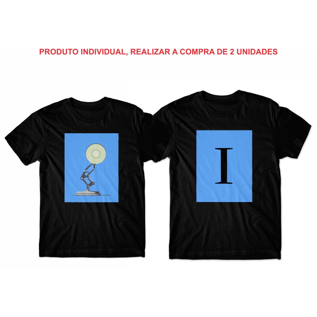 Camisa Pixar Casal Namorados Metadinha Camiseta Preta Individual