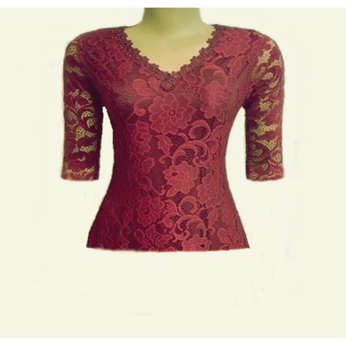 Blusa de Renda - Manga 3/4 - Plus Size em Oferta na Shopee