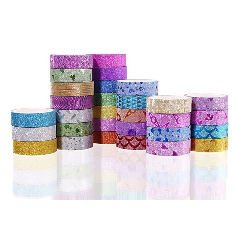 10 Fitas Adesivas Com Glitter Washi Tape