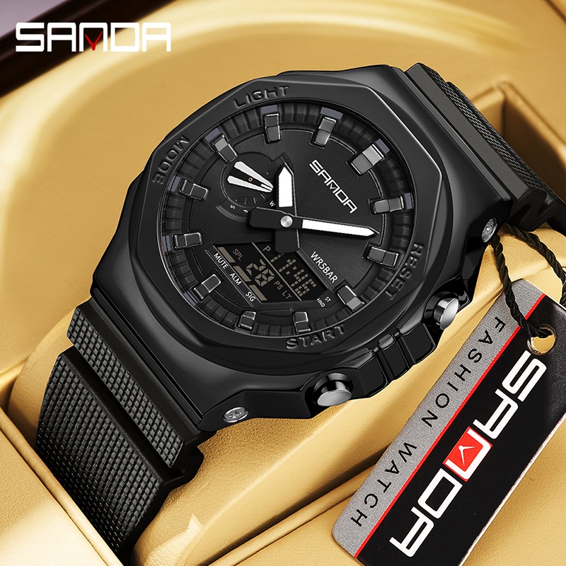 Relógio Sanda Homem Luminoso Multi-Funções Metal Luxo Moda Masculina SD3167-9
