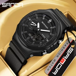 Relógio Sanda Homem Luminoso Multi-Funções Metal Luxo Moda Masculina SD3167-9