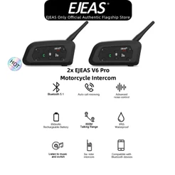 EJEAS V6 Pro + Type-c 2 Pack Fone De Ouvido Com Intercomunicador Para Motocicleta Bluetooth 1200m Interfone