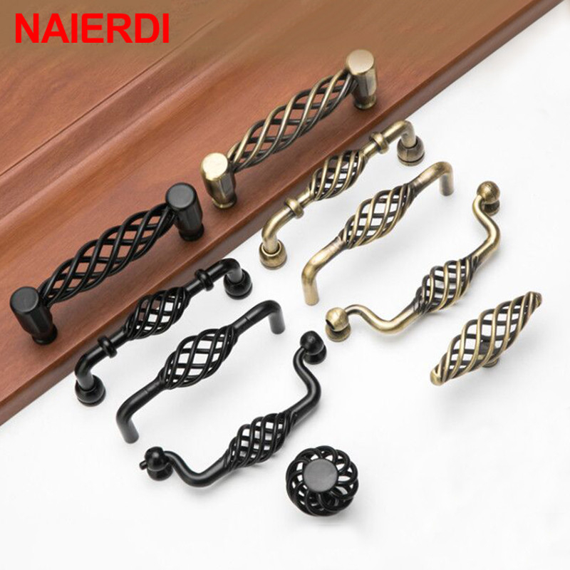 NAIERDI Vintage Armário De Bronze Antigo Puxadores De Gaiola Oca Gaveta Porta De Roupeiro Móveis