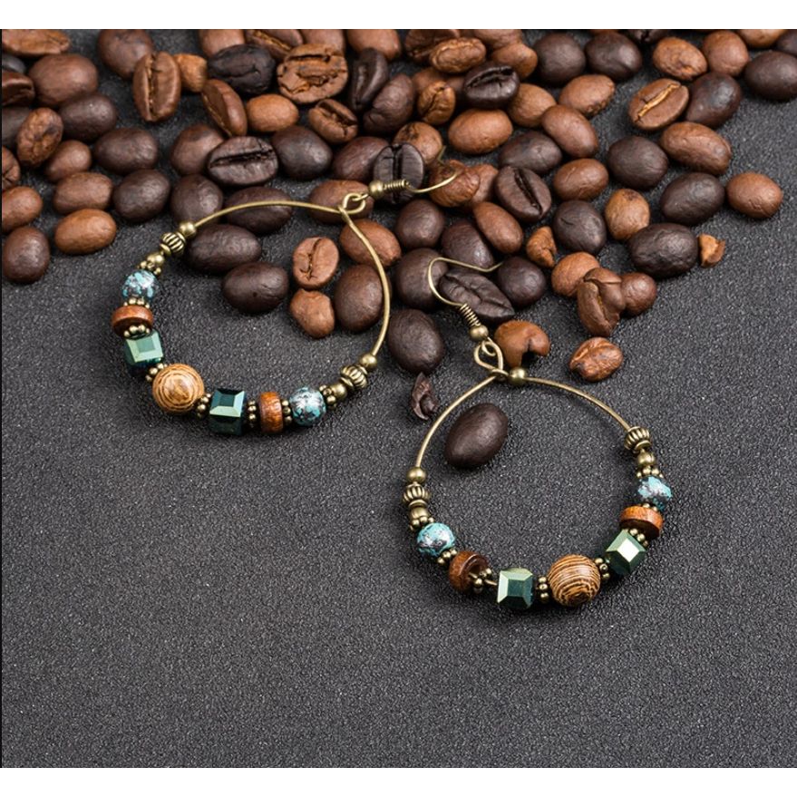 Brincos De Cristal Boêmio Para Mulheres Étnicos Grande Círculo Redondo De Tassel Oco Vintage Metal De Madeira Jóias em Oferta na Shopee