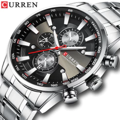 Relógios Masculinos Original CURREN Marca Multifuncional Cronógrafo De Aço Inoxidável Moda Casual Esportes Militares Quartzo À Prova D'água 8351 XS