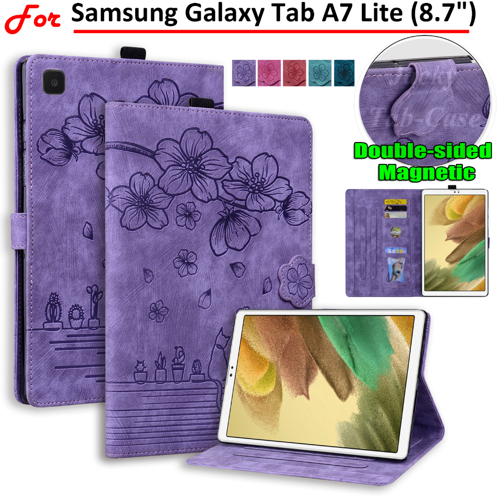 Para Samsung Galaxy Tab A7 Lite (8.7 ") SM-T220 T225 Capa Protetora Magnética De Couro A7Lite T225N T225C T227U 8.7inch 3D Romantic Cherry Blossom Cat