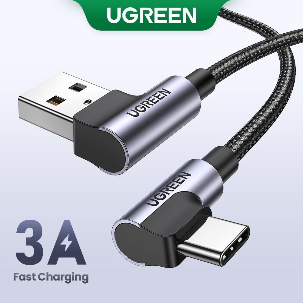 Cabo De Carregamento UGREEN 3A USB C Em Ângulo Reto Para Suporte Tipo QC 3.0 Rápido Xiaomi 9 Pro Redmi Samsung Galaxy em Oferta na Shopee