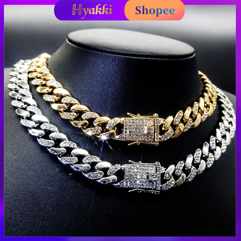 HYAKKI Ice Colar masculino Hiphop corrente ice pulseira masculina 12mm Diamante colar ice cravejado