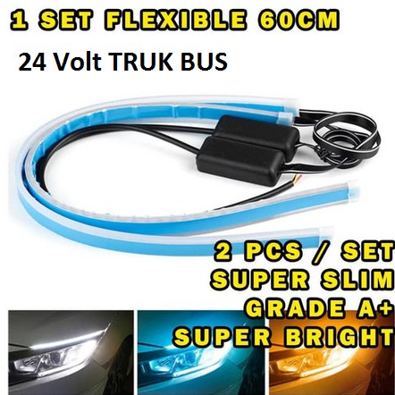 2 Peças 24v tiras para carro LED DRL flexível à prova d 'água Branco Sinal De Volta Luzes Amarelo 60cm