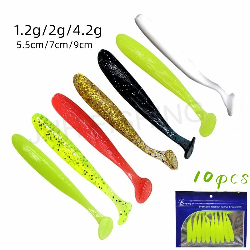 1.2g/2g/4.2g-10pcs sub Isca De Estrada T Cauda Macia Gancho De Chumbo De Minhoca De Lançamento Longo Peixe Falsa Única B
