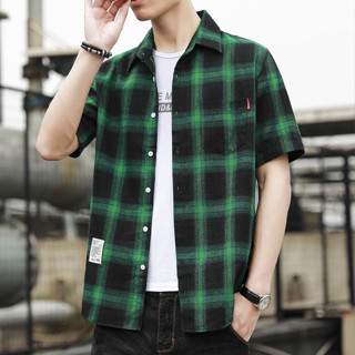 Camisa xadrez de manga curta masculina de verão nova tendência casual camisa M-3XL
