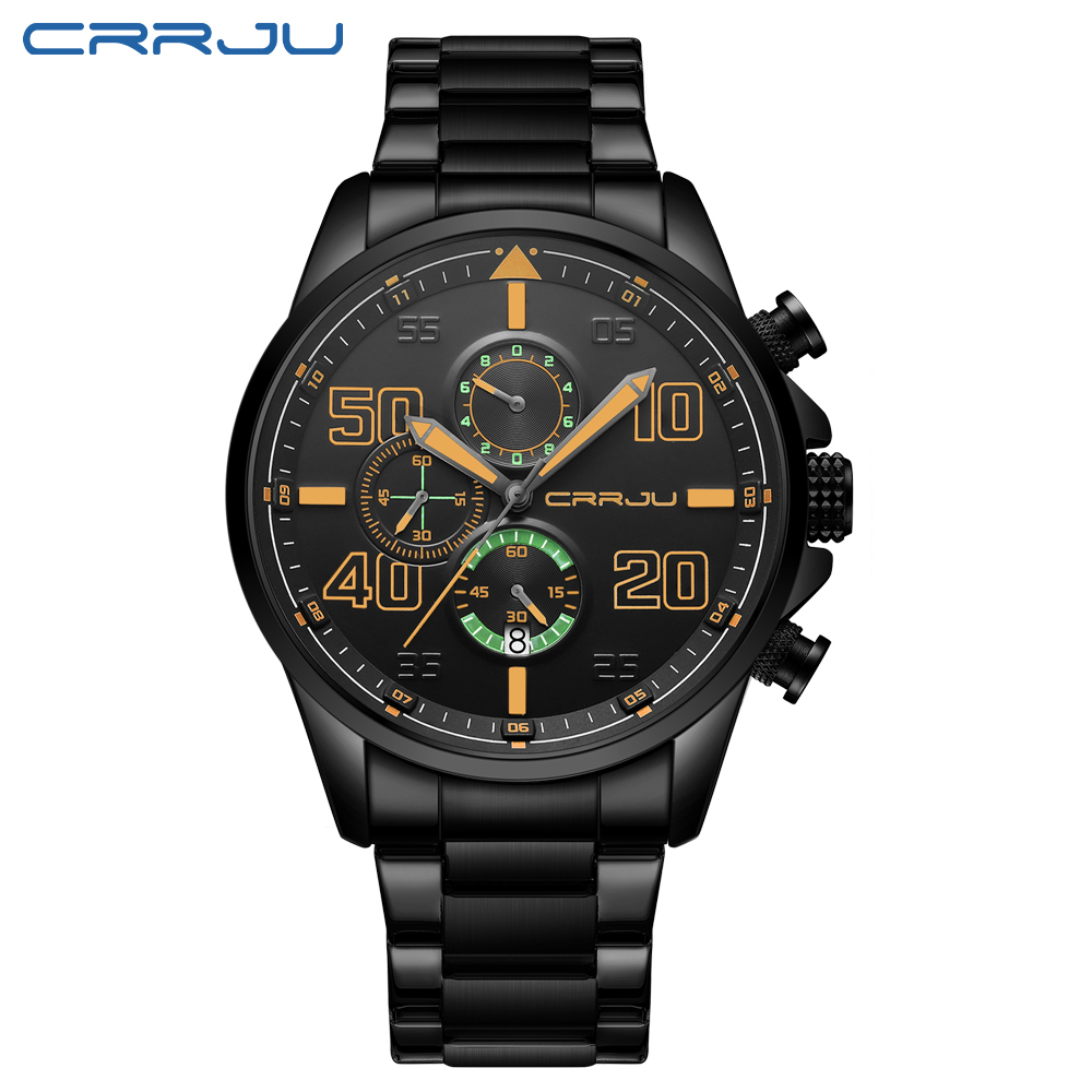 CRRJU Relógio Masculino Marca Original Cronógrafo De Aço Inoxidável Estilo Esportivo Discagem Criativa Moda Casual Negócios Militares Quartzo À Prova D'água 2307 X · foto 2