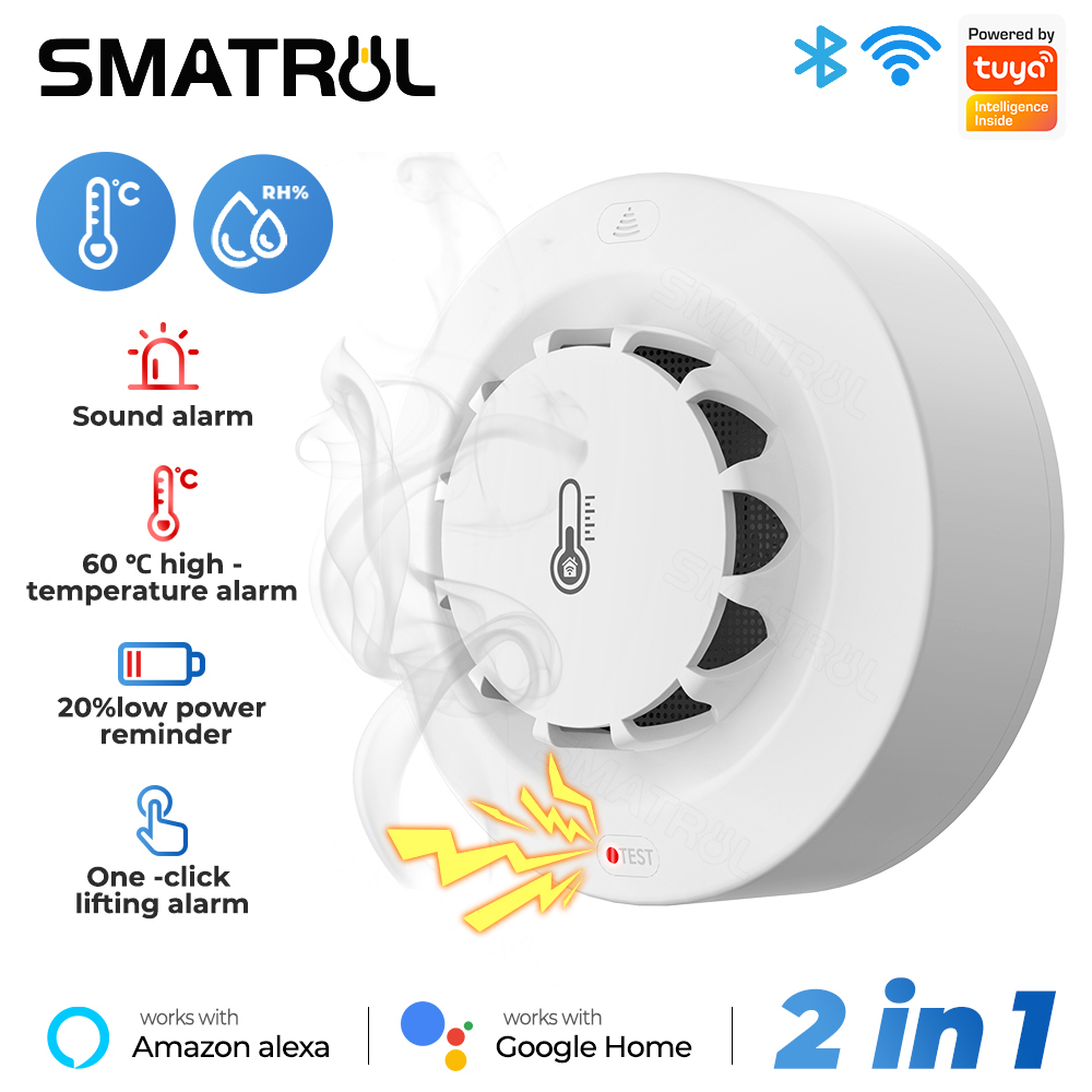 SMATRUL Tuya Wifi Alarme De Fumaça Inteligente Detecção De Temperatura E Umidade Higrômetro Para Alexa Google Home Sistema De Segurança Doméstica Bombeiro