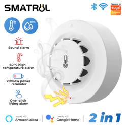 SMATRUL Sensor Fumaça WiFi Tuya com Temp/Umidade, Alarme Inteligente Casa Segurança Incêndio