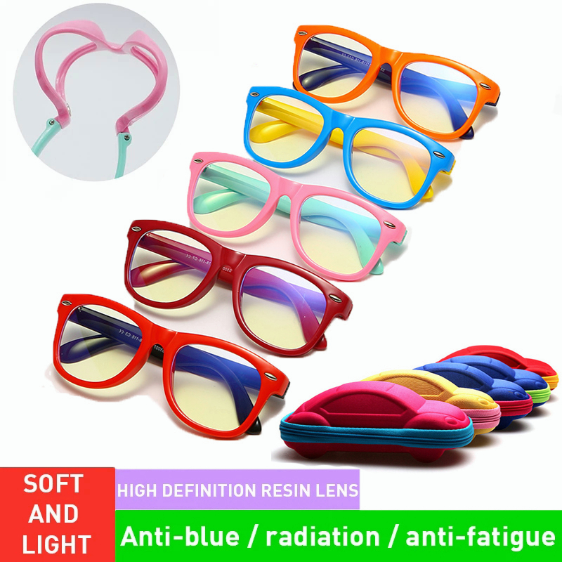 Óculos Anti-Luz Azul Kids TR90 Glasses Children Boy Girls Filter Moldura Macia Quadrada Computador Óptica Refletiva Bloqueio De em Oferta na Shopee