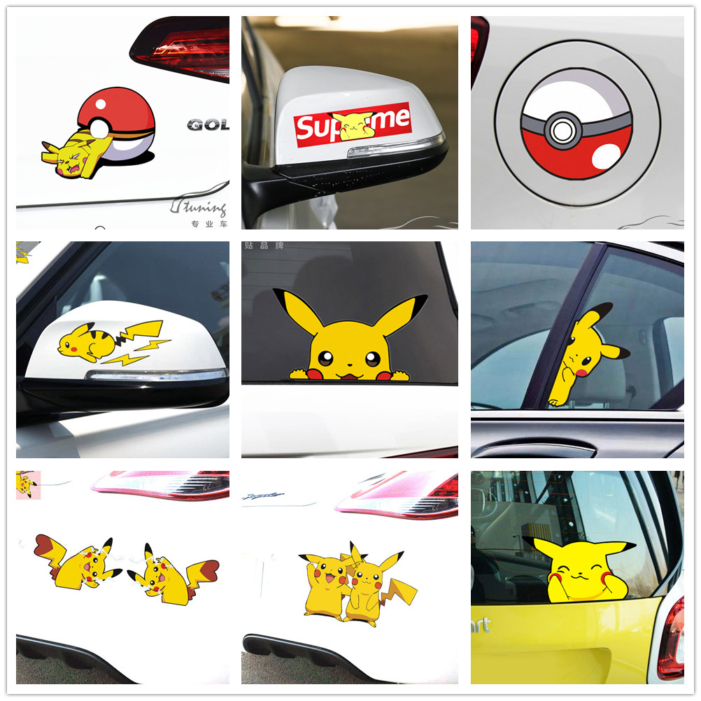 Adesivos De Carro Pokémon Pikachu Anime Bonito Decalques Reflexivos Para Espelho Retrovisor Pára-Brisa Tronco Choques Mo