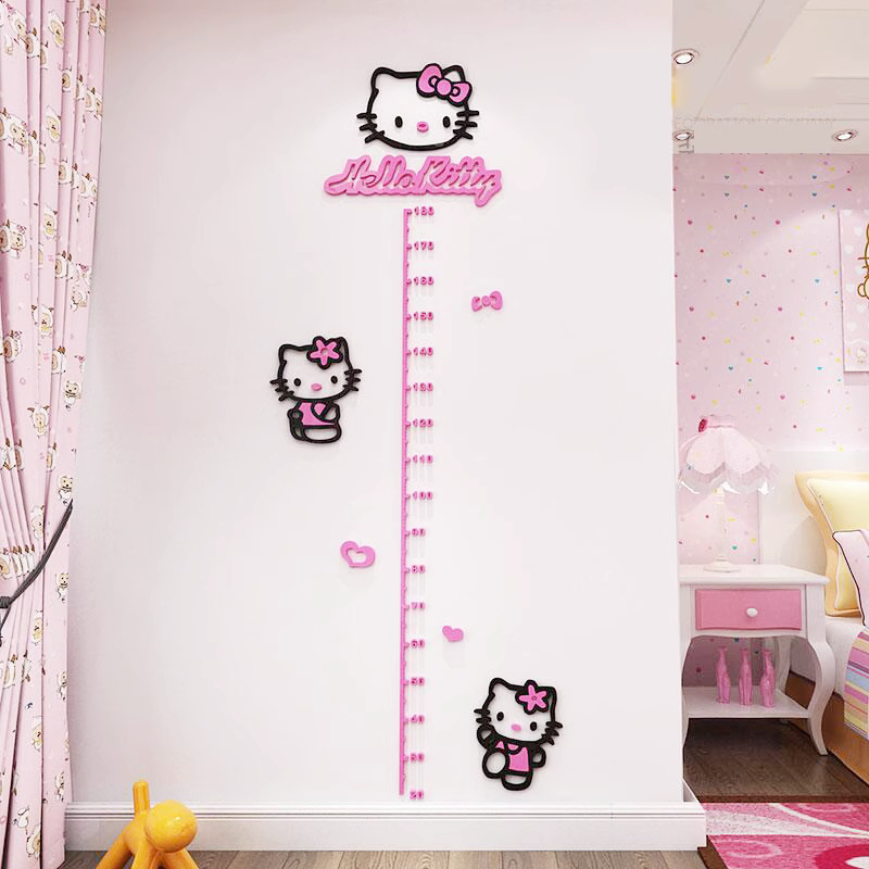 Autocolante de Altura Hellokitty Cat Cartoon Autocolante de Altura 3d Cristal Tridimensional à prova d'água Régua de Altura Decoração de Parede Decoração de Parede Menina Pintura Autocolante de Altura