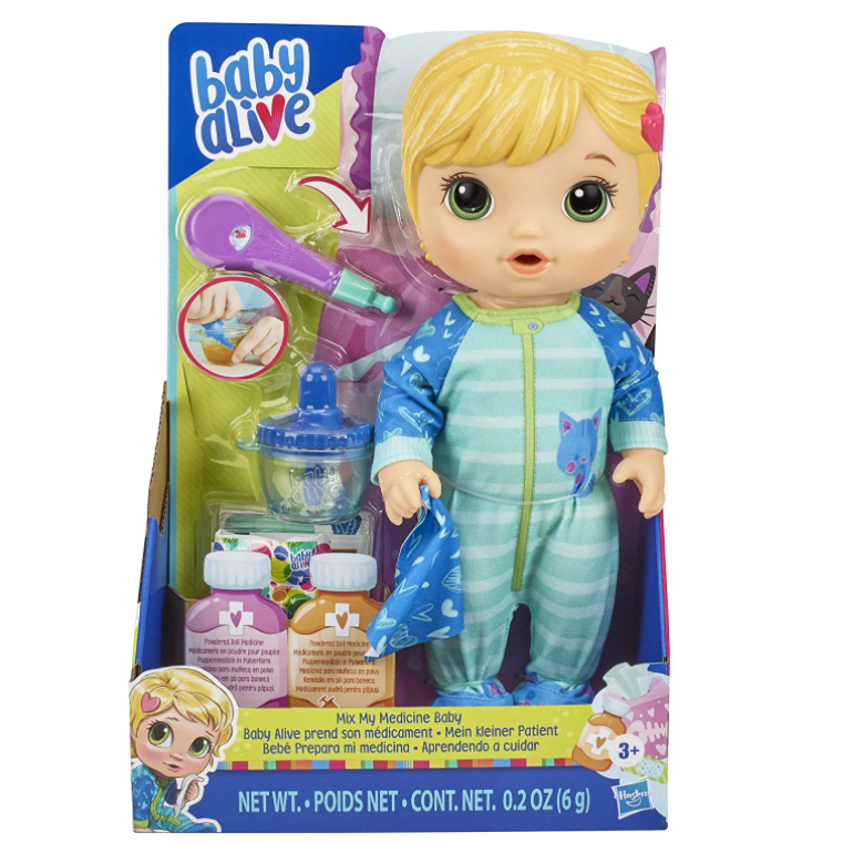 Baby Alive Mix My Medicine Baby Doll, Kitty-Cat Pajamas, Drinks and Wets, Doctor Accessories, Blonde Hair Toy E6937 Baby Alive Mix My Medicine Doll , Kitty-Cat Pijamas , Bebidas E Molhados , Acessórios Médicos , Brinquedo Loiro Para Cabelos E6937