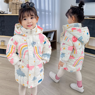 Casacos De Inverno Para Meninas 2023 Novos Desenhos Animados Com Capuz Bebês Impressão Parkas Kids Clothing Boys Cotton Thicken Warm Long Coats