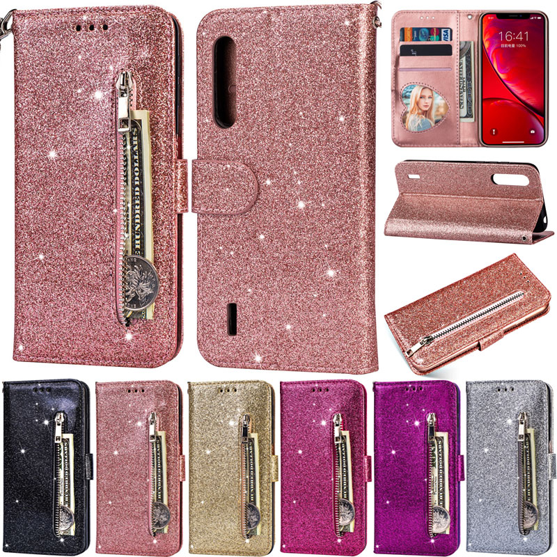 Capa Com Zíper Para Samsung Galaxy A15 A50 A70 A50S A30S A21S A10 A20 A30 A10E A20E A10S A20S Luxo Glitter Carteira Maci